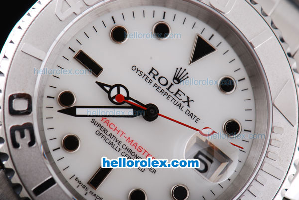 Rolex Yacht-Master Oyster Perpetual Chronometer Automatic with White Dial,White Bezel and Black Round Bearl Marking-Small Calendar - Click Image to Close